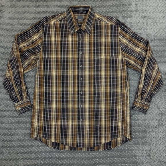 Haupt Other - Vtg Haupt Shirt Germany Men Large Brown Check Button Down 16.5